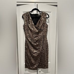 Gold rushed sequin dress